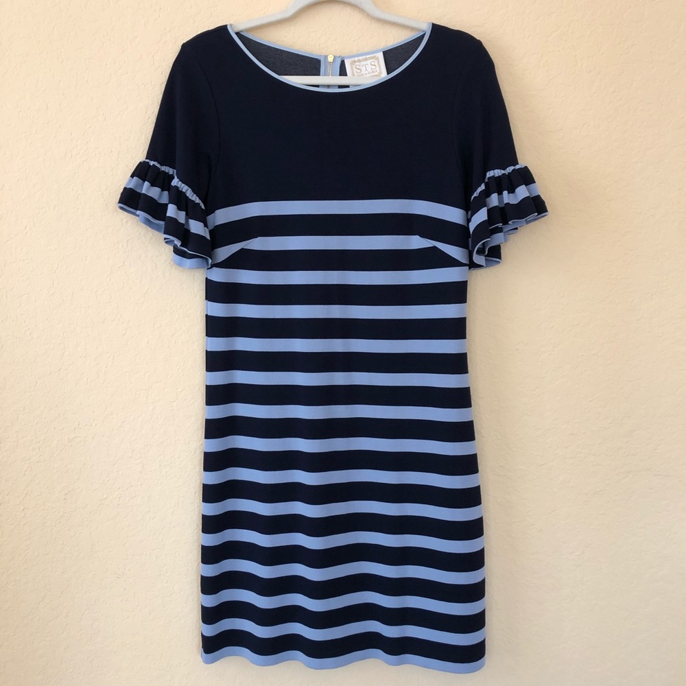 Sail to Sable Ruffle Sleeve Striped Jersey Dress